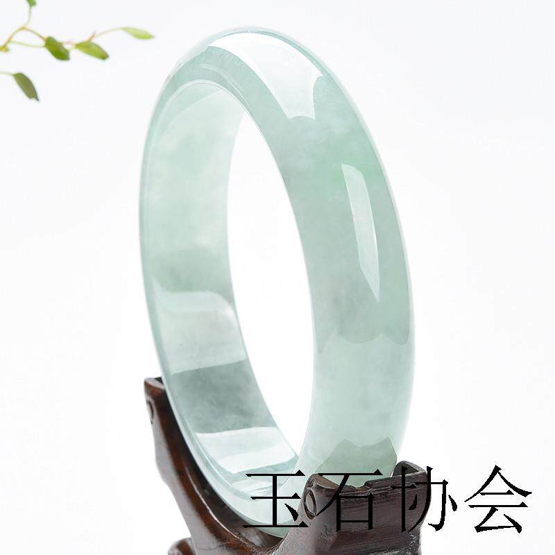 高端缅甸冰种淡绿豆绿色翡翠色手镯冰糯种圆镯女款旺夫正圈玉镯子