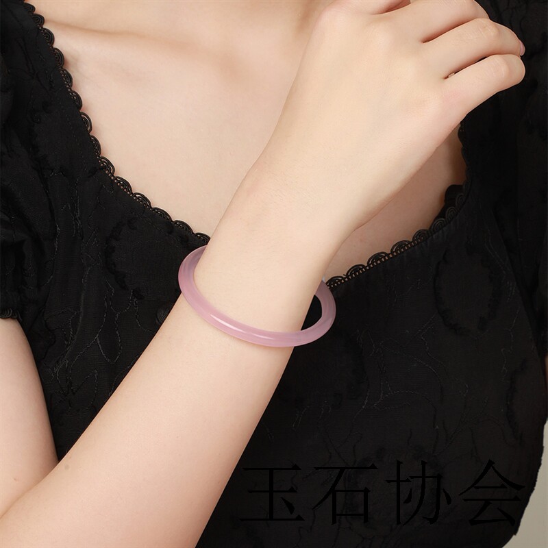 水蜜桃叮当镯女生国风小细圆条玉镯子荔枝冻玉髓玛瑙手镯粉红礼物