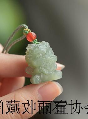 正宗新疆和田玉青玉招财兽吊坠招财进宝挂件金米兽项链吞金兽玉佩