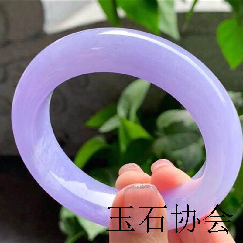 缅甸老坑冰种紫罗兰翡翠色玉镯浅紫满色正圈玉石镯子女款时尚高级