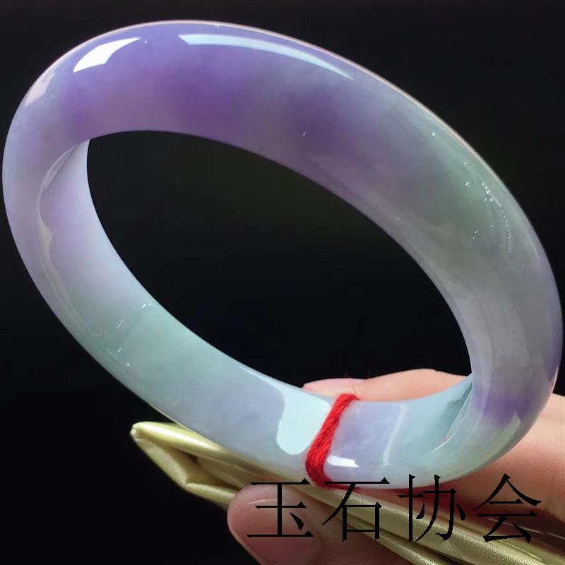 高档翡翠色手镯缅甸紫玉镯子宽版圆条紫罗兰旺夫真玉石手饰品证书