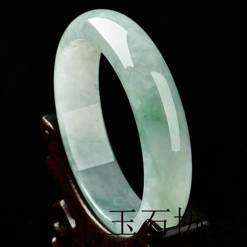 缅甸冰种翡翠手镯飘阳绿玉镯子玻璃种正圈贵妃女款春彩处理玉手镯