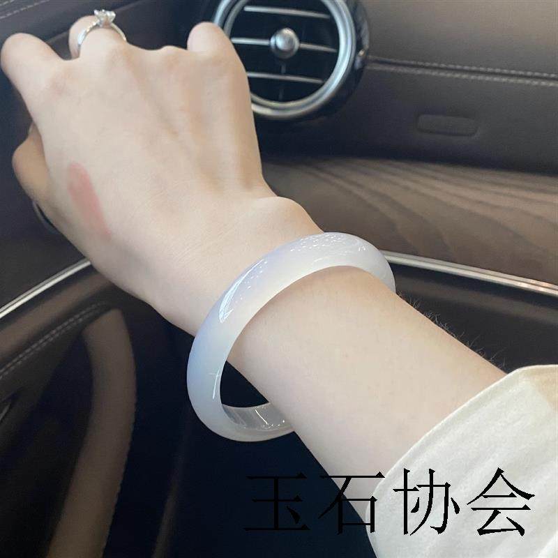 高端玛瑙色手镯女款白月光冰种玉镯子荔枝冻冰透玉髓白色百搭款