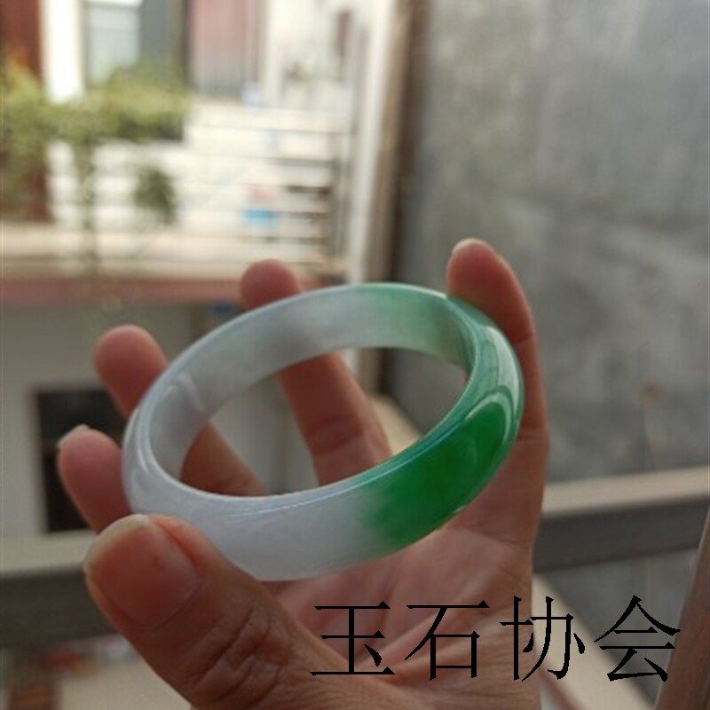 春带彩翡翠手镯女款天然正品白底青紫罗兰圆条玉镯子缅甸玉石送礼