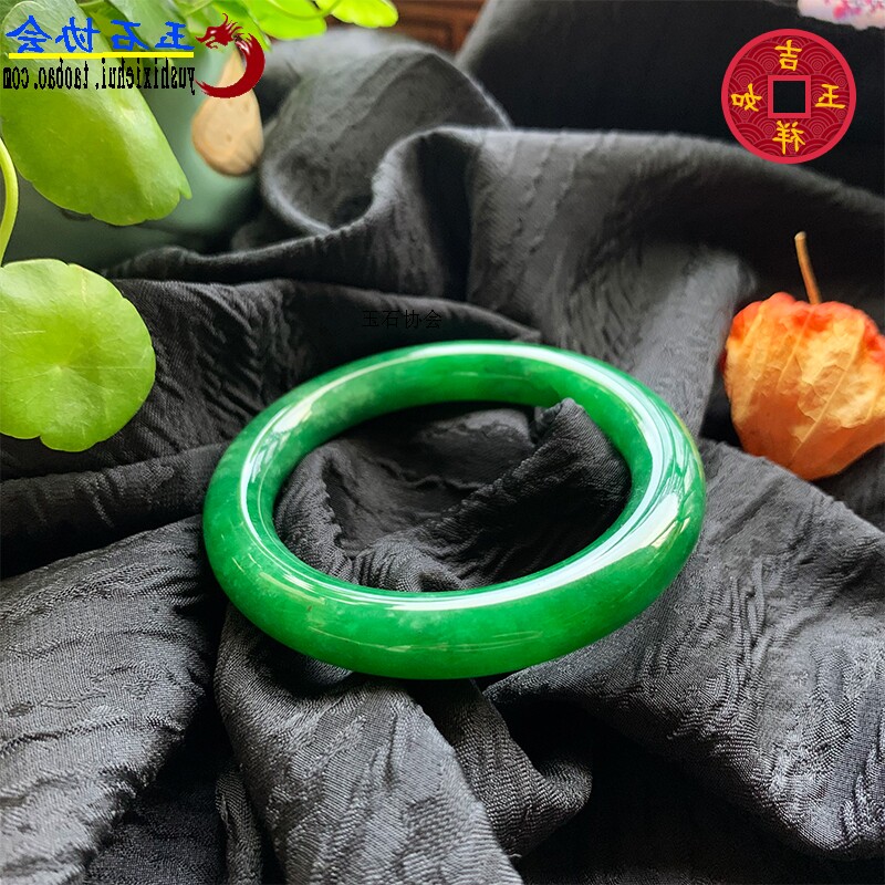 保真豆种翡翠手镯冰种圆条满绿玉镯帝王绿镯子真玉正品女款阳绿色