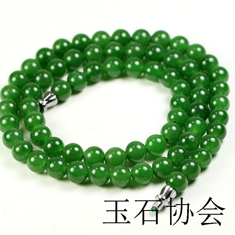 新疆青玉项链和田玉珠链菠菜绿色碧玉手串玉石圆珠东陵玉女款送礼