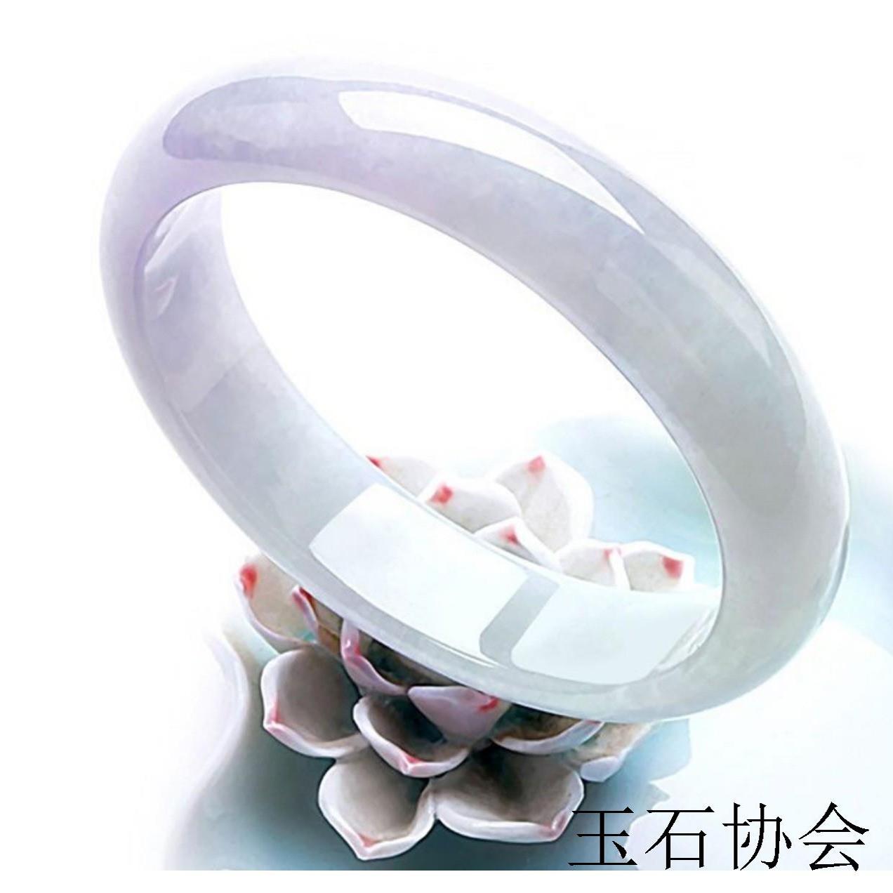 精选缅甸老坑翡翠色冰糯种玉镯子飘花浅紫罗兰高级扁条贵妃玉手镯