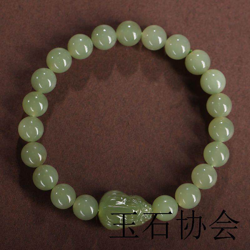 新款青玉手链和田玉色小貔貅女款转运青海圆珠子玉石晴水手串女款