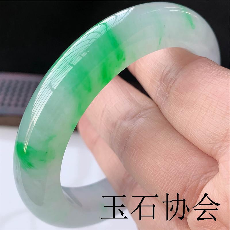 翡翠色手镯缅甸冰糯种飘花飘阳绿玉石镯子宽边正圈圆条贵妃女镯