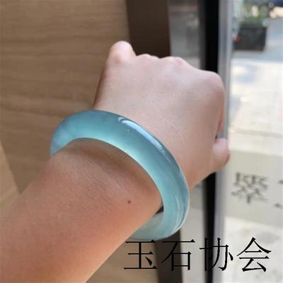 天然高端蓝水冰种海蓝宝晴水底天青冻镯子天空蓝翡翠色玉手镯证书