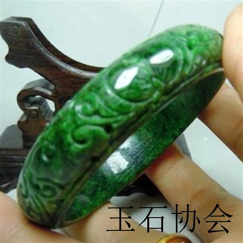 翡翠玉手镯满绿色雕花如意玉镯干青铁龙生事事如意缅甸处理玉石女