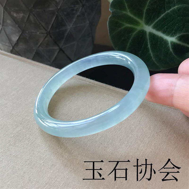 缅甸玉石蓝水翡翠色手镯晴水叮当镯女款小巧圆条冰种天青冻玉镯子