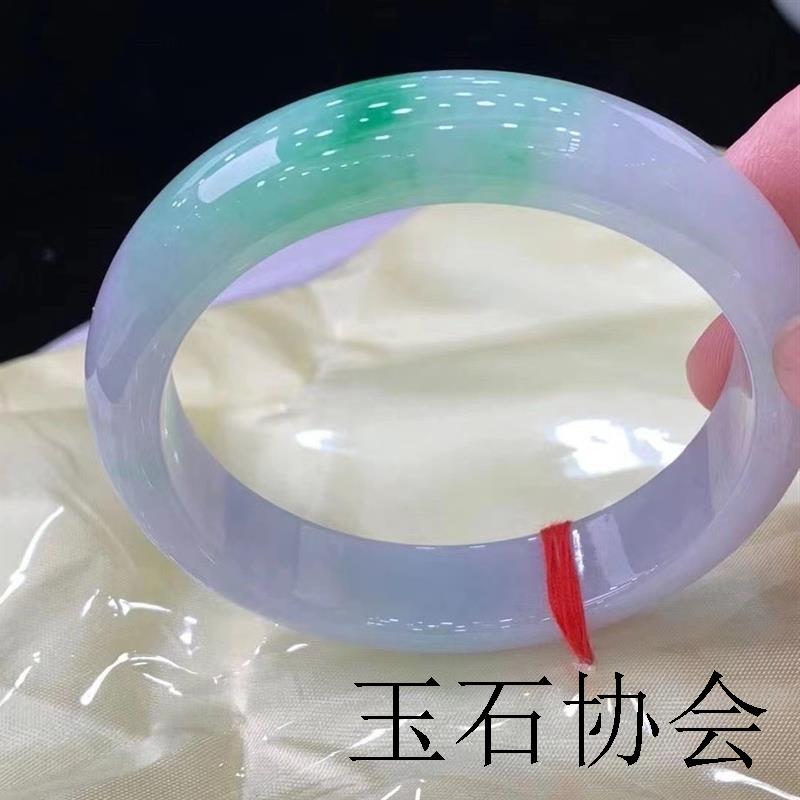 缅甸高端款翡翠色手镯冰糯种飘花手镯女款阳绿紫罗兰春彩手镯精品