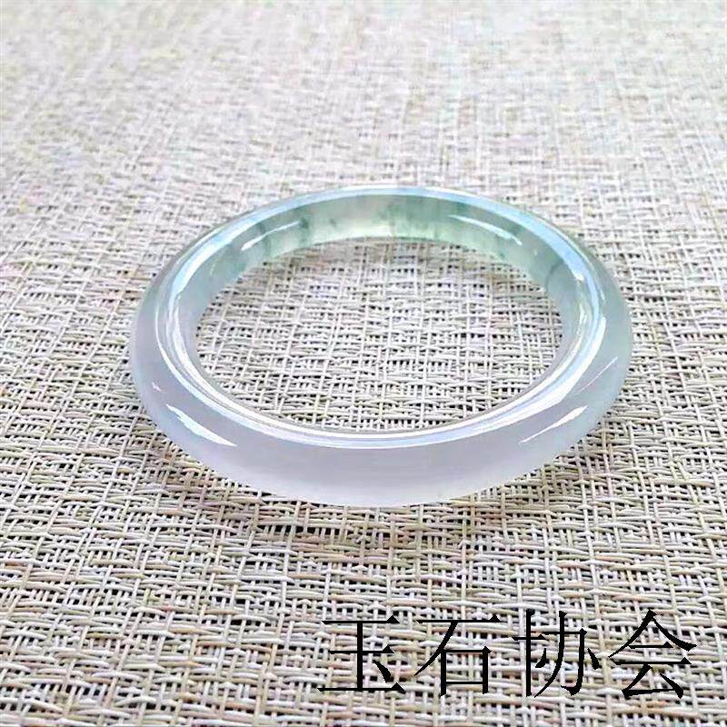 缅甸冰糯种小圆条翡翠色手镯飘绿花贵妃手镯玉镯子女款细条送礼品