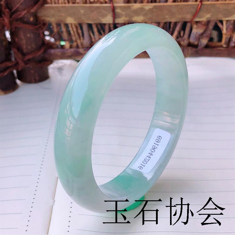 缅甸高端玉石手镯冰种单色窄版透绿正圆翡翠色少女款飘花贵妃手镯
