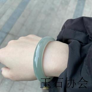 缅甸翡翠色手镯女贵妃冰晴飘花阳绿宽窄版冰种圆条油青玉镯子证书