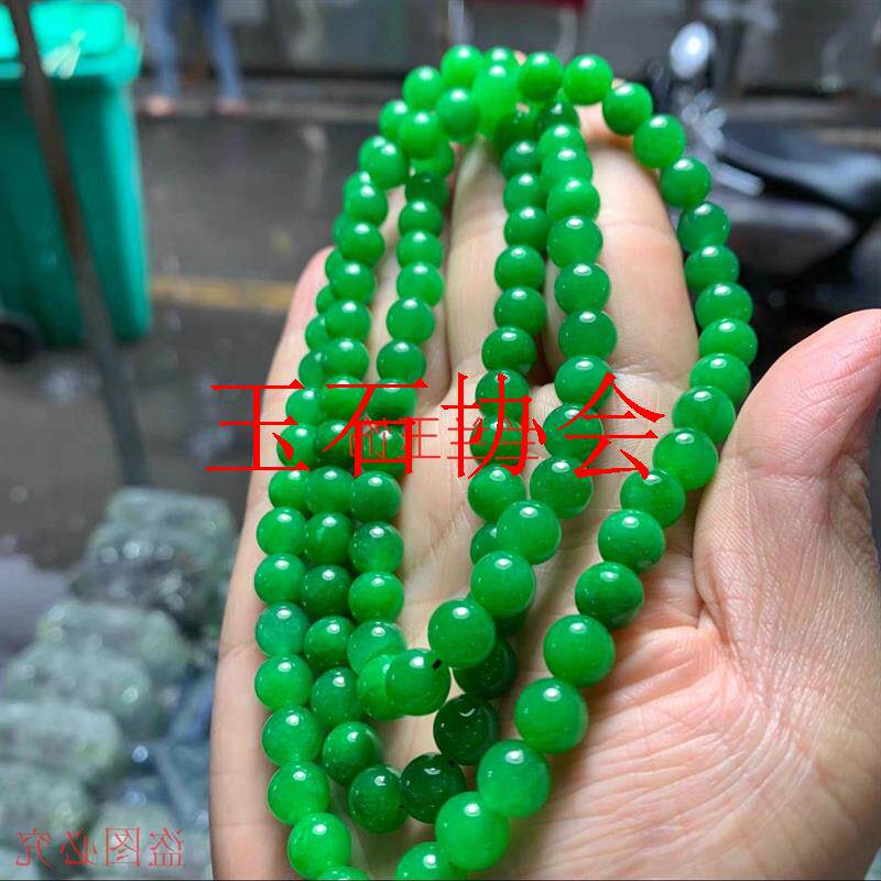 缅甸翡翠色干青满绿圆珠项链108颗铁龙生佛珠手链多圈女款毛衣链