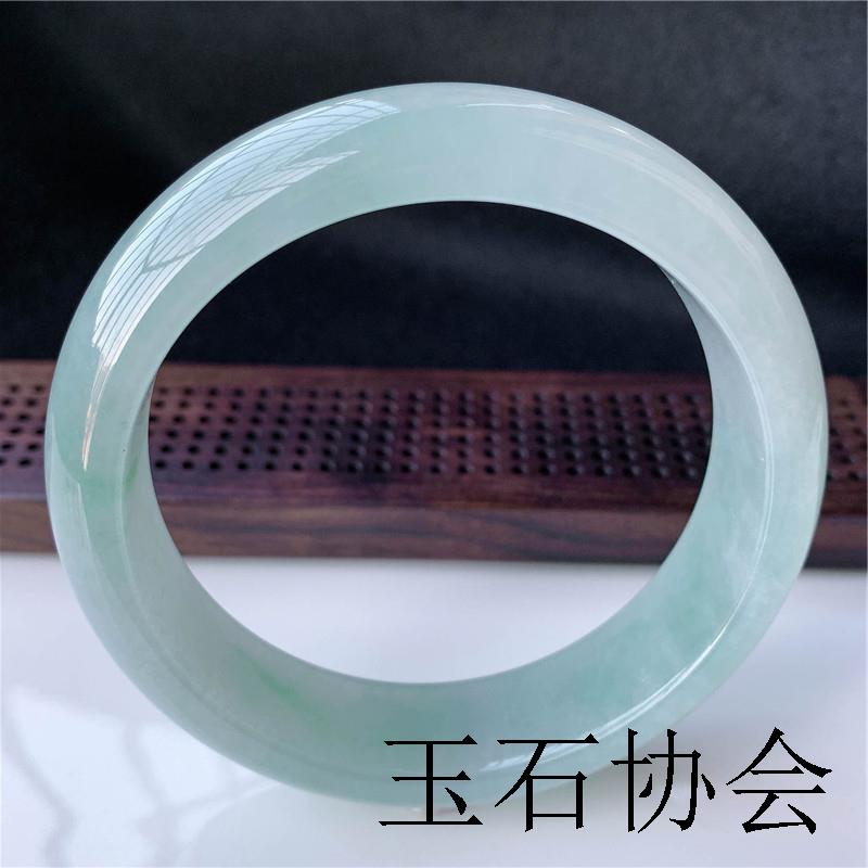 高端缅甸冰糯种浅绿油青翡翠色手镯蓝底宽边旺夫玉镯子飘花阳绿