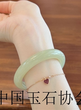 和田玉手镯小圆条叮当镯天然晴水冰透阿富汗玉青海玉髓青白玉镯子