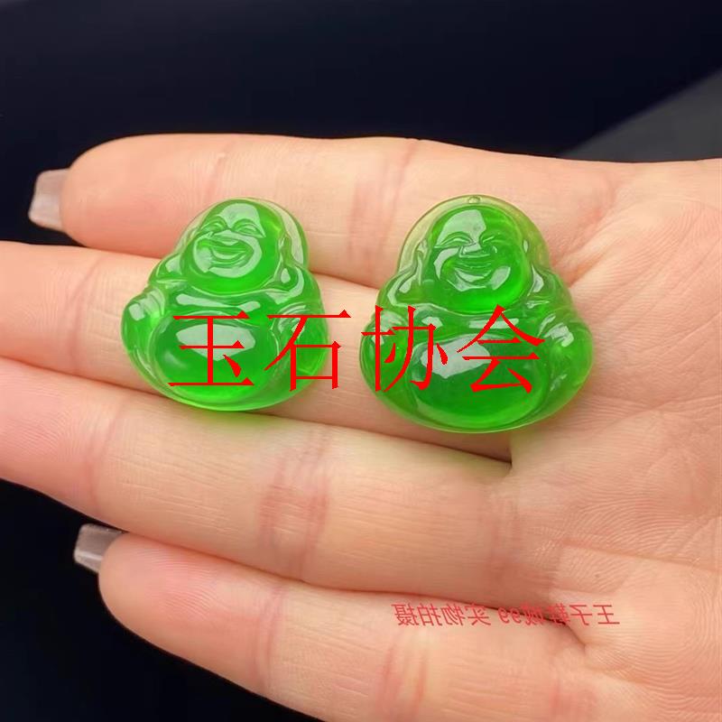 满绿玉佛冰种翡翠色佛公吊坠女缅甸处理玉石帝王绿笑佛大肚佛项链