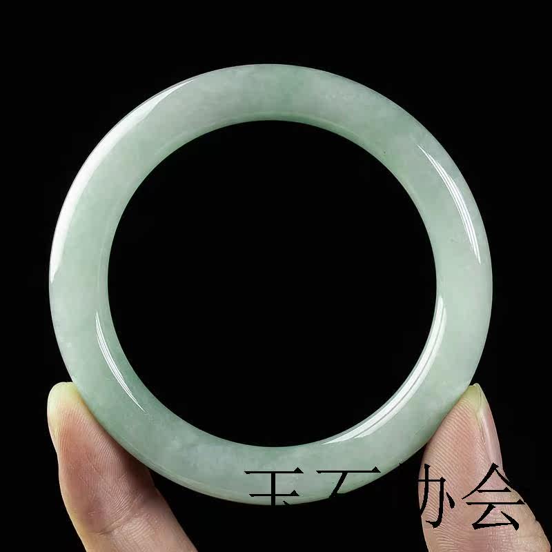 缅甸翡翠色手镯女款冰种淡绿飘花玉镯子叮当美人胖圆条玉石镯证书