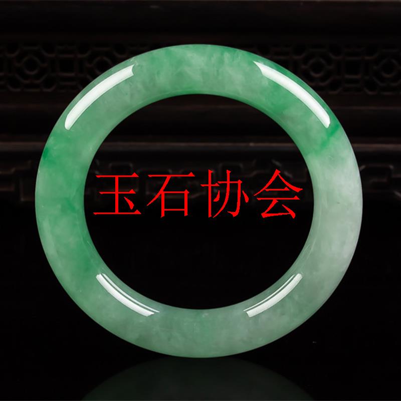 缅甸翡翠色阳绿飘花玉石冰糯种圆条玉镯冰种送人生日礼物女款福镯