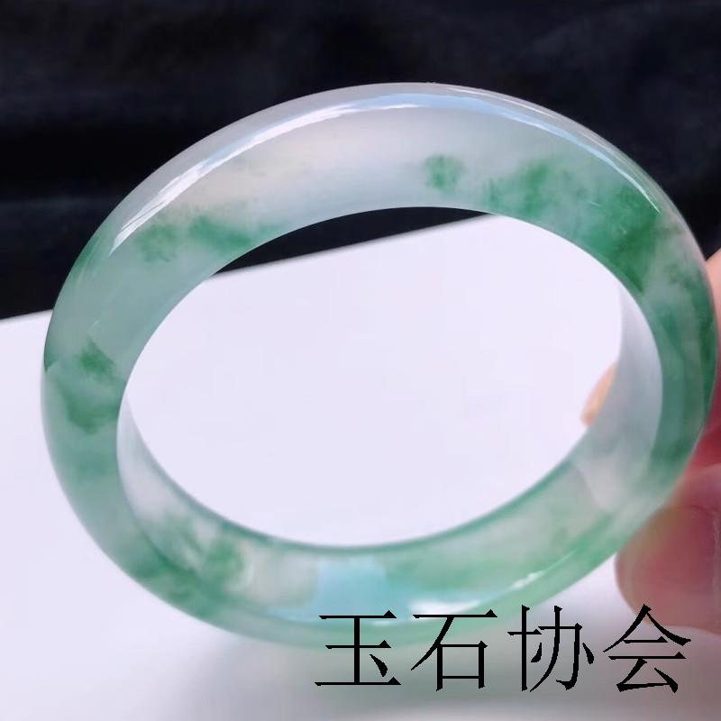 缅甸老坑冰种飘绿花翡翠色手镯正圈圆条贵妃宽版女款飘花玉镯包邮