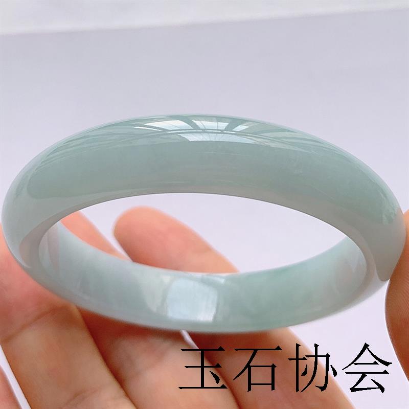 老坑缅甸翡翠色手镯冰种单色宽版飘绿正圈圆精品高冰白底青玉石玉