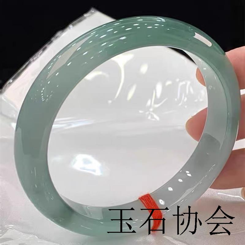 翡翠色玉手镯缅甸玉石饰品女士镯子正圈高品质冰糯种油青飘花玉镯