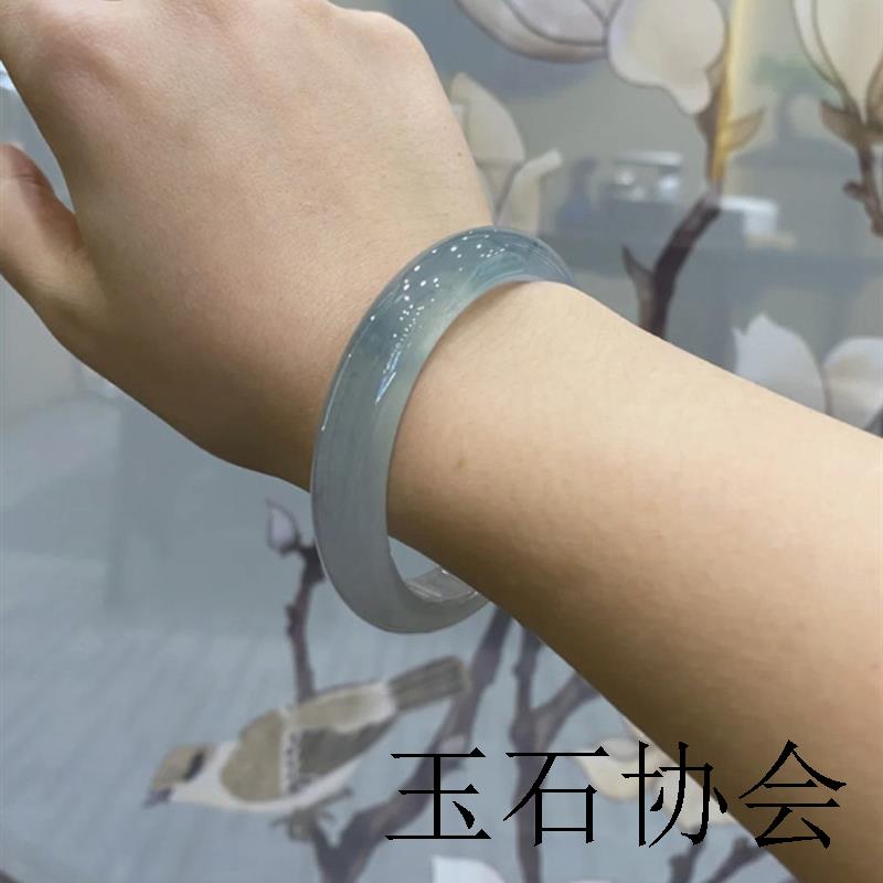 纯天然飘花冰种翡翠色手镯正品油青水润贵妃镯缅甸老坑玉镯子证书