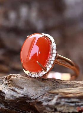 高端云南保山冰红南红戒指金饰