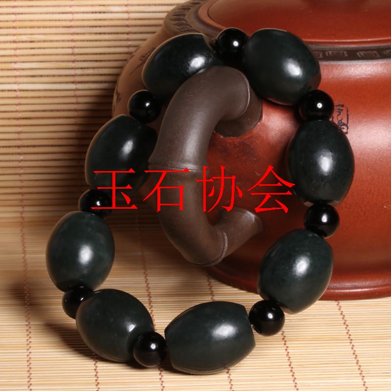 和田玉特惠精品特色青海料青玉圆筒桶珠手串男士款手链饰品处理