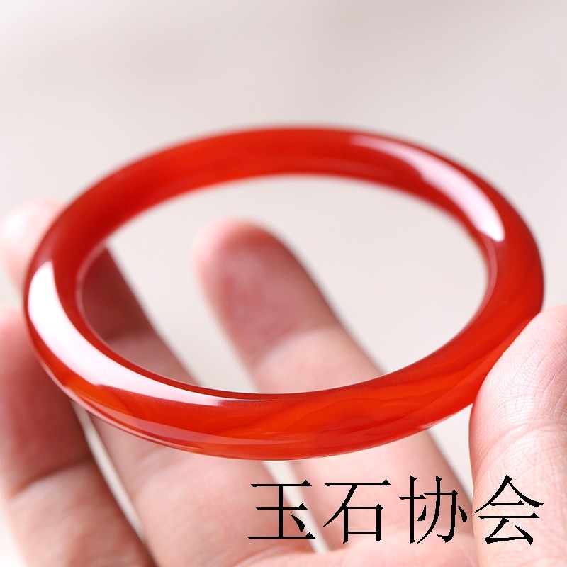 巴西红玛瑙手镯女款玉手镯玉髓镯子细圆条手镯本命年红玛瑙玉手镯