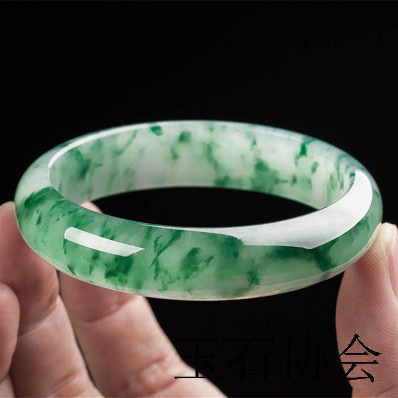 冰种飘花翡翠手镯缅甸圆条老坑精品晴水吊坠女款贵妃飘绿玉镯子女