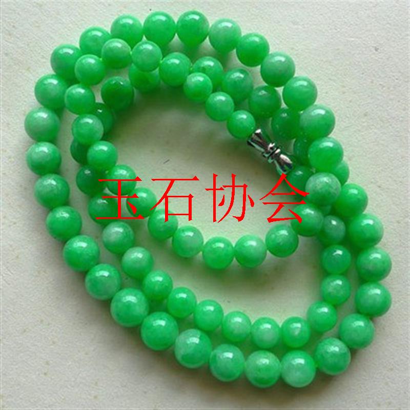 缅甸翡翠色冰糯种满绿项链飘花正阳绿手链女款圆珠毛衣链多圈手串
