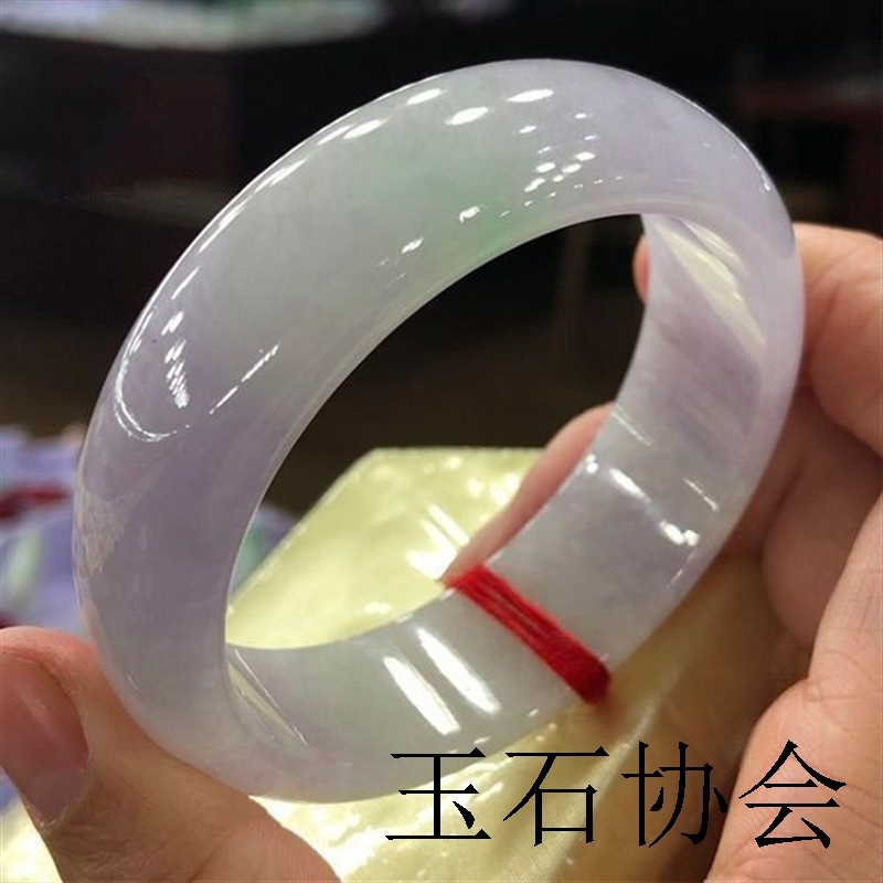 缅甸玉石翡翠手镯女款冰糯种缅甸玉手镯紫罗兰淡绿春彩玉手镯送礼