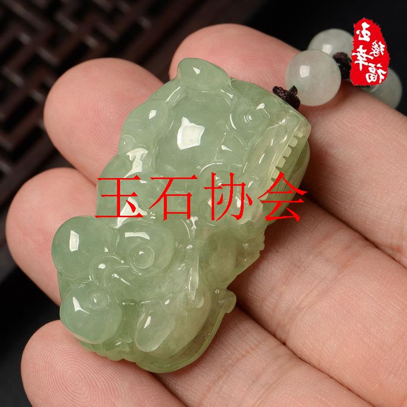 缅甸高端糯种霸王貔貅吊坠玉石翡翠色招财进宝皮丘男女款珠宝项链