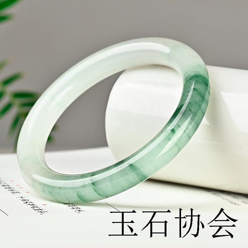 新疆天然金丝玉手镯淑女冰种飘花细圆条天山翡翠美人叮当和田玉镯