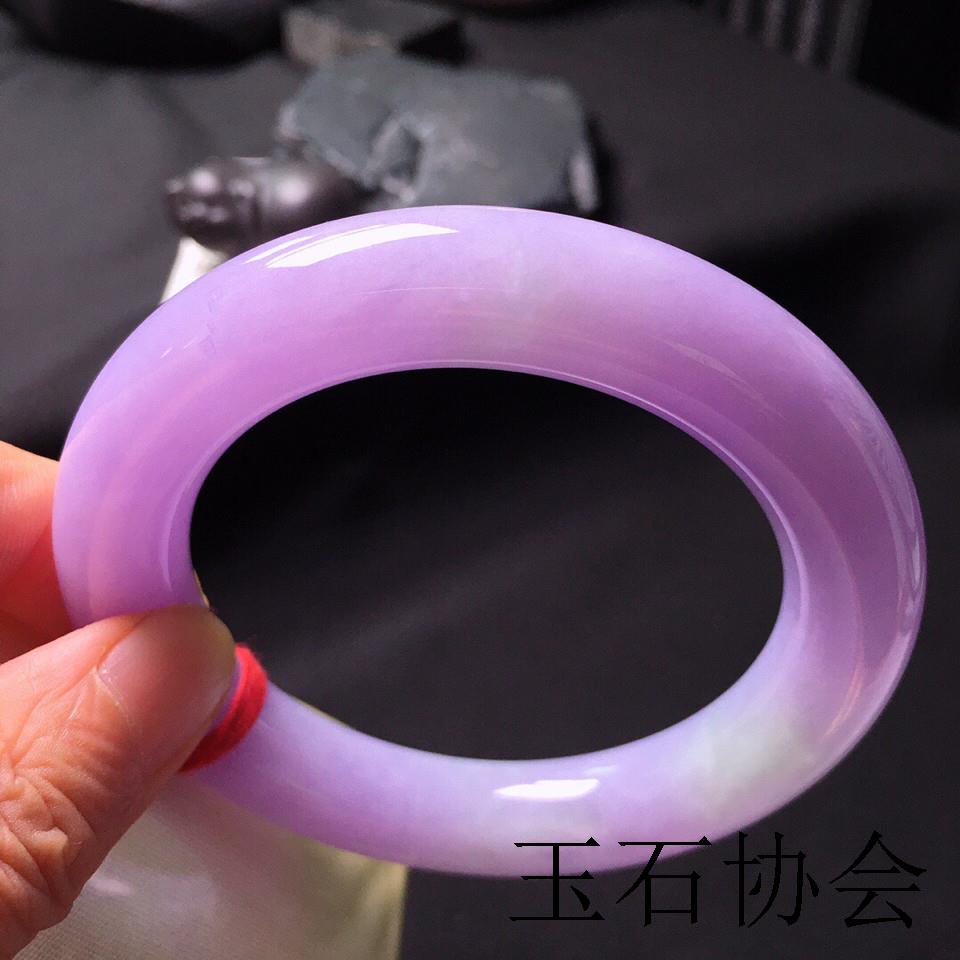 缅甸紫罗兰翡翠色手镯冰种满紫色圆条旺夫玉镯招桃花时尚百搭女款