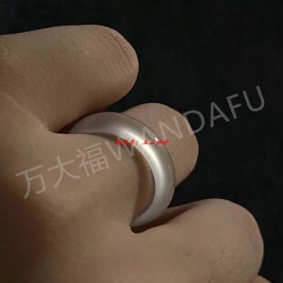 白月光玛瑙戒指高冰种马料香槟金白玉髓指环素圈男女情侣同款戒圈