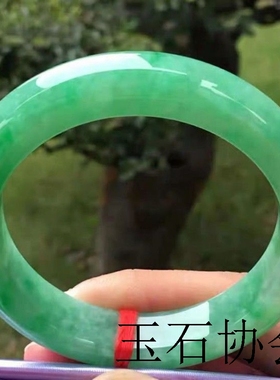 豆种翡翠手镯冰种飘阳绿饰品优选翡翠玉手镯帝王绿宽版玉镯子女款