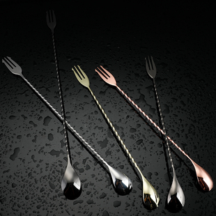 Spoon酒具 细螺纹带叉长吧勺搅拌棒调酒棒吧勺Bar 酒吧灵魂 日式