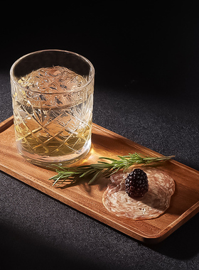 BARSOUL无铅水晶340ml纯手工刻花高透古典鸡尾酒洋酒冰球威士忌杯