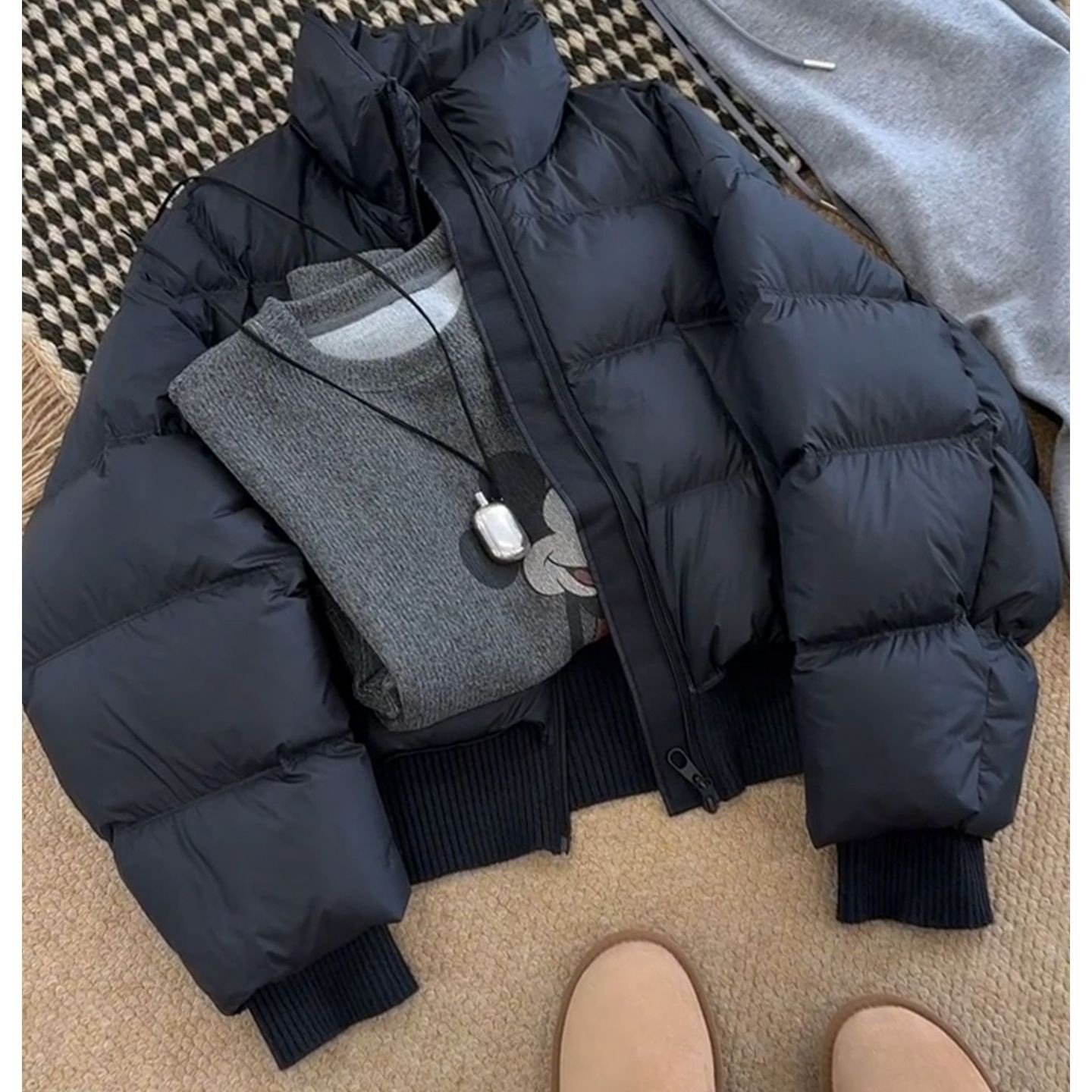 黑色短款立领棉服女装2026年冬季新款小个子韩系感通勤风外套