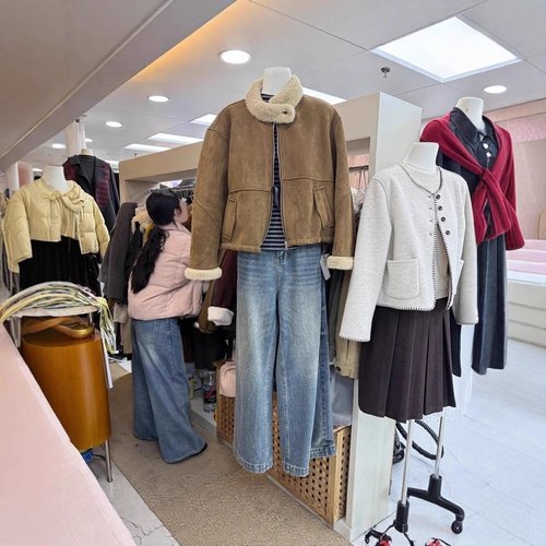 毛毛立领拼接加厚外套女冬季新款复古老钱风宽松保暖夹克开衫上衣