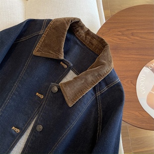 炸买买买 重磅复古棕灯芯绒领原牛牛仔外套 招牌早秋人手bi入