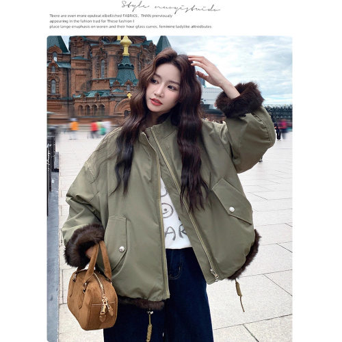 欧货两面穿皮毛一体派克服女冬季新款小个子宽松加厚保暖棉衣外套
