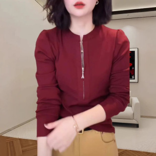 26年春款T恤长袖女宽松休闲韩版纯色打底衫上衣慵懒风T恤上衣显瘦