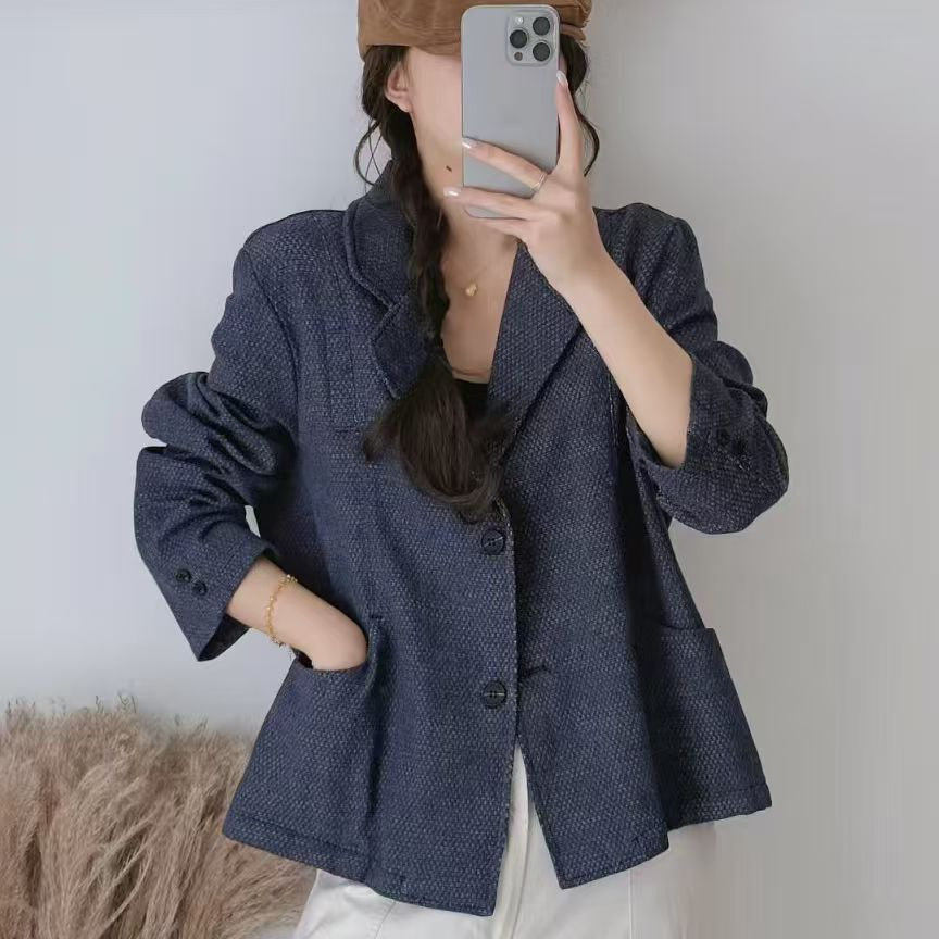 2026年春款外套女小西装渐变浮光麻外套宽松休闲韩版外套长袖新款