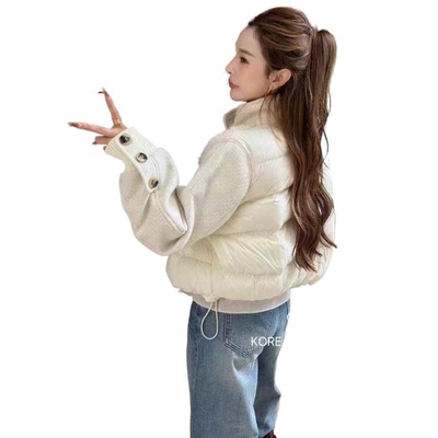 小香风羊羔毛拼接立领白鸭绒羽绒服女短款时尚感小个子外套冬